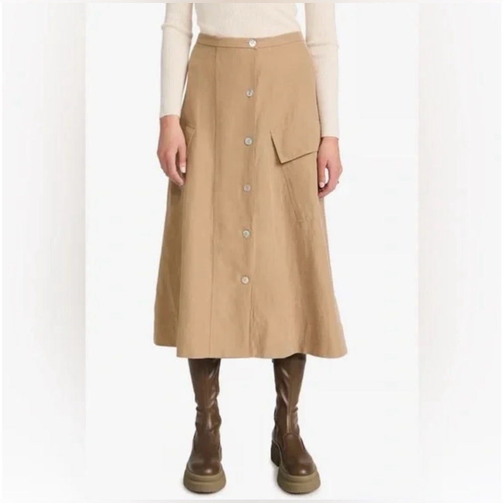 Vince Women’s Linen Blend Utility Button-Down Midi Skirt Size 10 - Picture 3 of 12